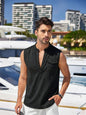Mens Linen Sleeveless Vest with Stand Collar