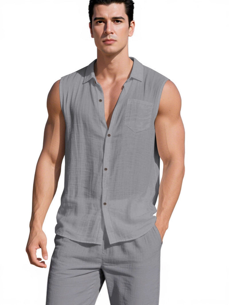 Men's Sleeveless Linen Shirt Vest