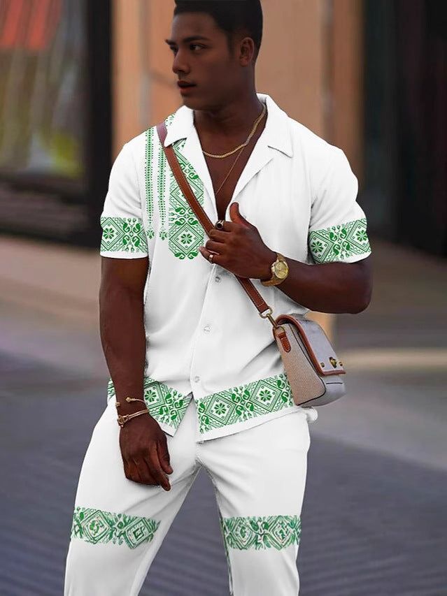 Men's Summer Casual Short-Sleeve Shirt and Shorts Set