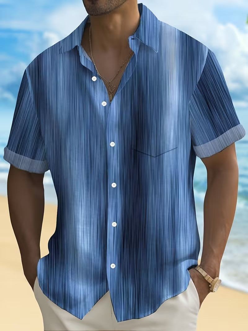 Summer European and American Printed Short-Sleeved Shirt Men's Loose Large Size Casual Lapel Shirt Top