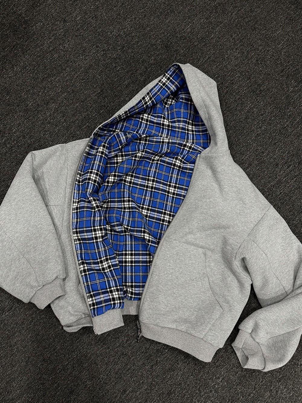 Reversible Plaid Zipper Hoodie Cardigan