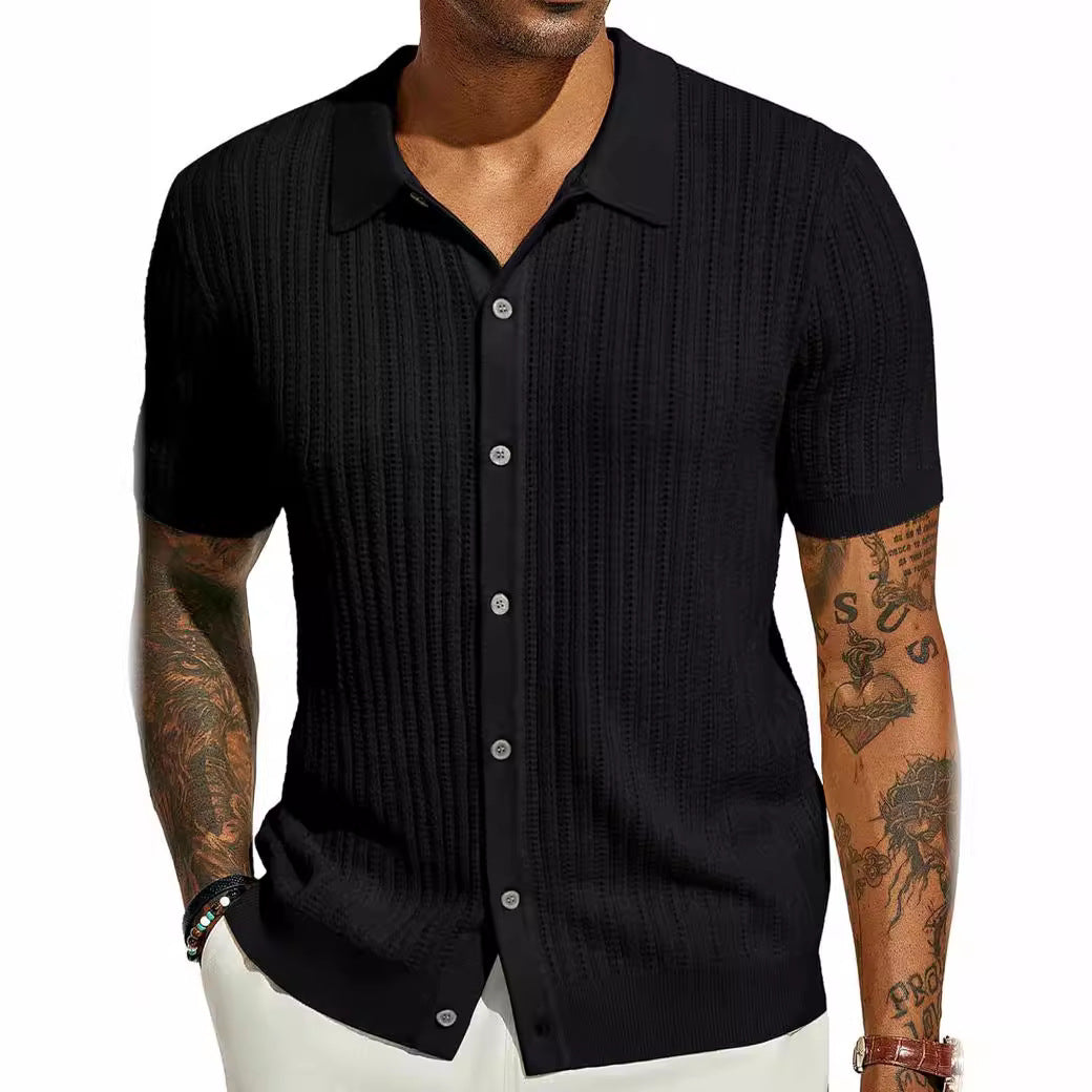 Mens Breathable Short Sleeve Knitted Shirt