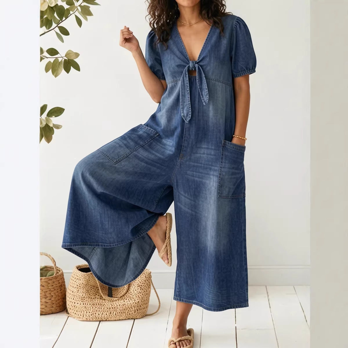 Womens Denim V-Neck Casual Dress