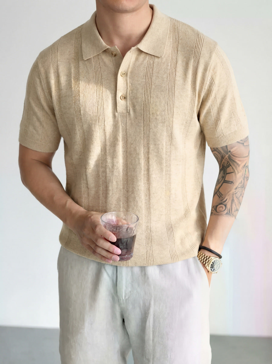 16-Gauge Tencel Linen Knitted Polo Shirt for Men Summer Thin Breathable Old Money Style