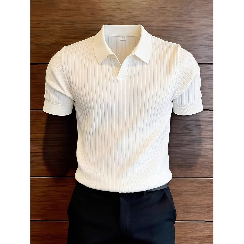 Striped Knit Mens Short Sleeve Polo Shirt