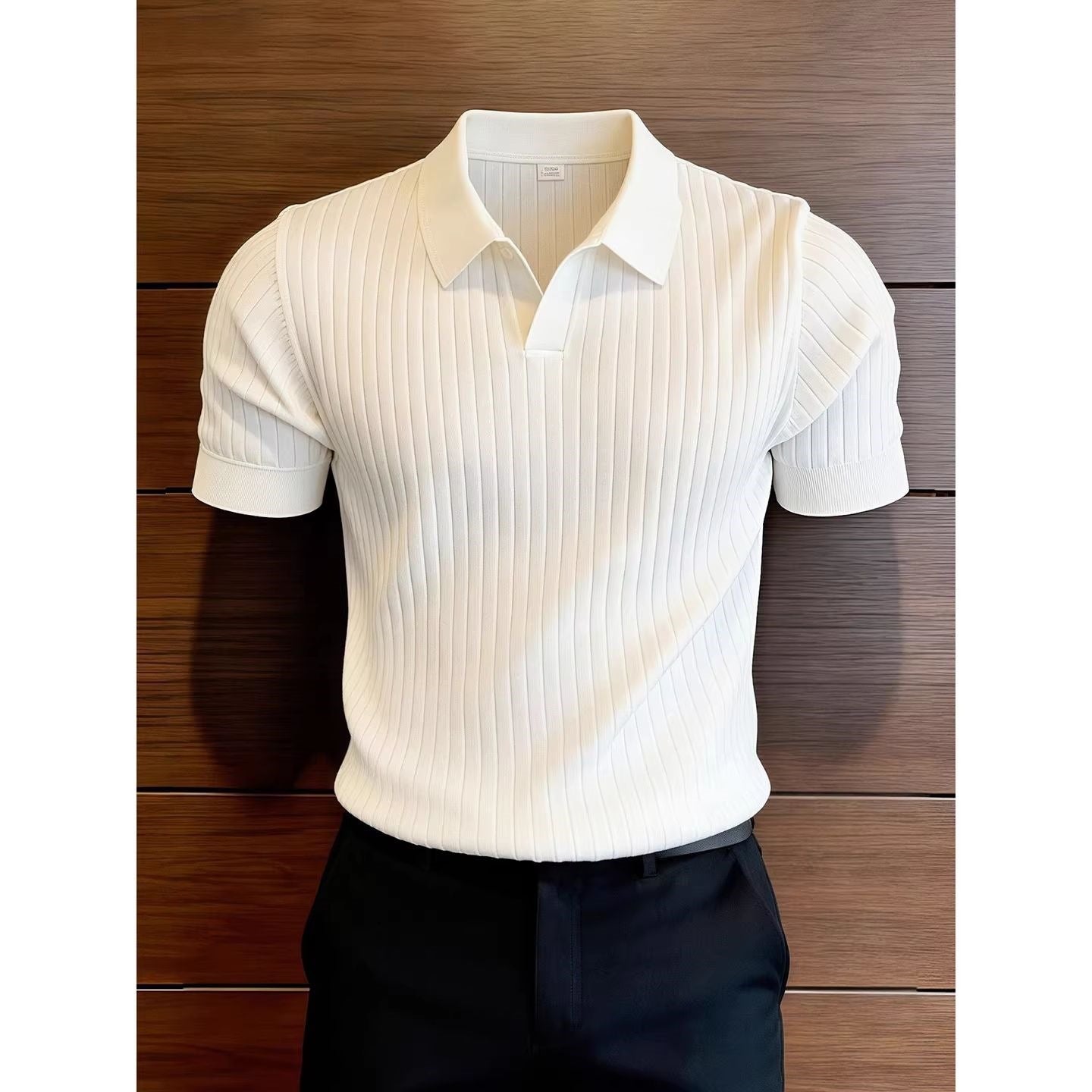 Striped Knit Mens Short Sleeve Polo Shirt