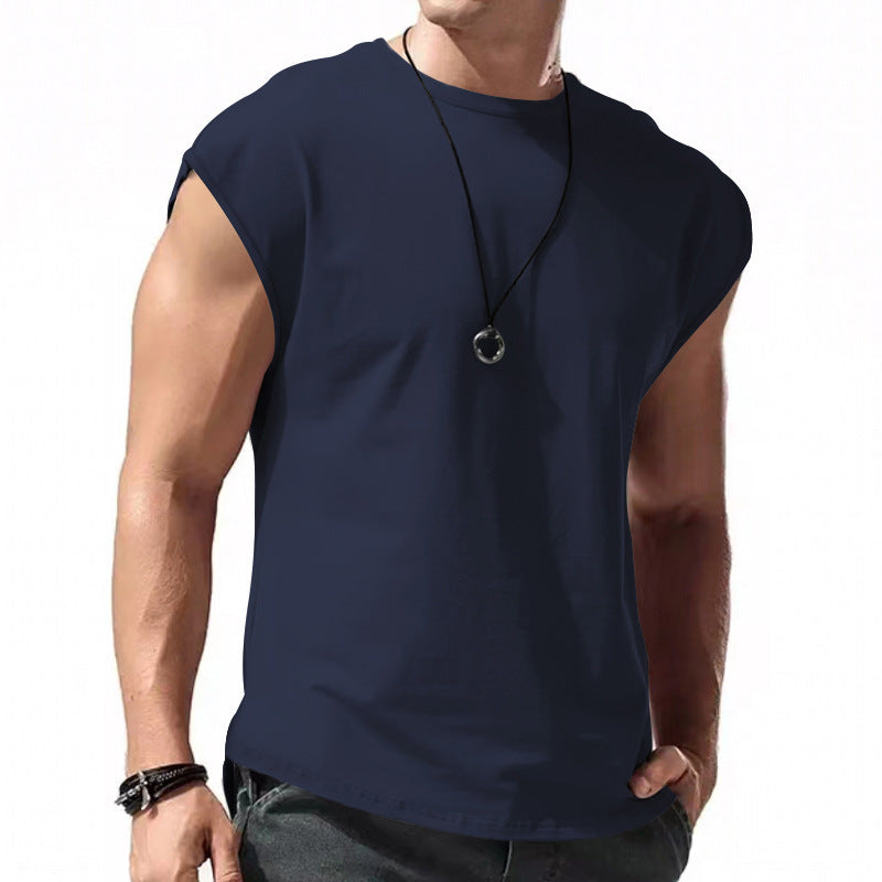 Mens Solid Color Sleeveless Vest Casual Cotton Blend Shirt