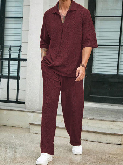 Men's Short Sleeve Shirt and Trousers Casual Set