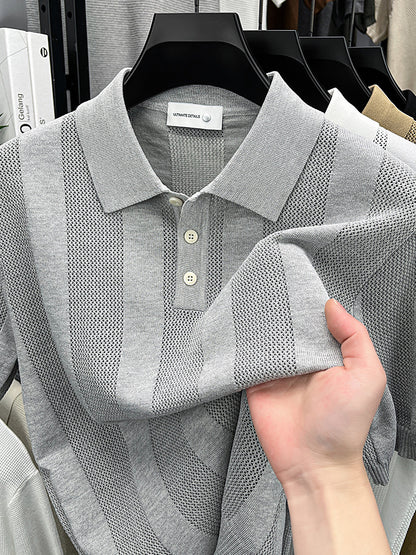 Mens Striped Knit Polo Shirt