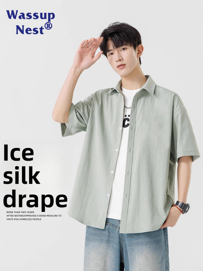 Mens Summer Ice Silk Shirt Jacket