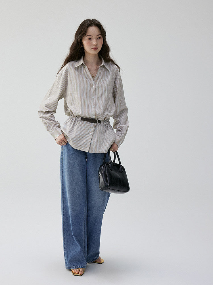 Womens V-Neck Striped Loose-Fit Blouse