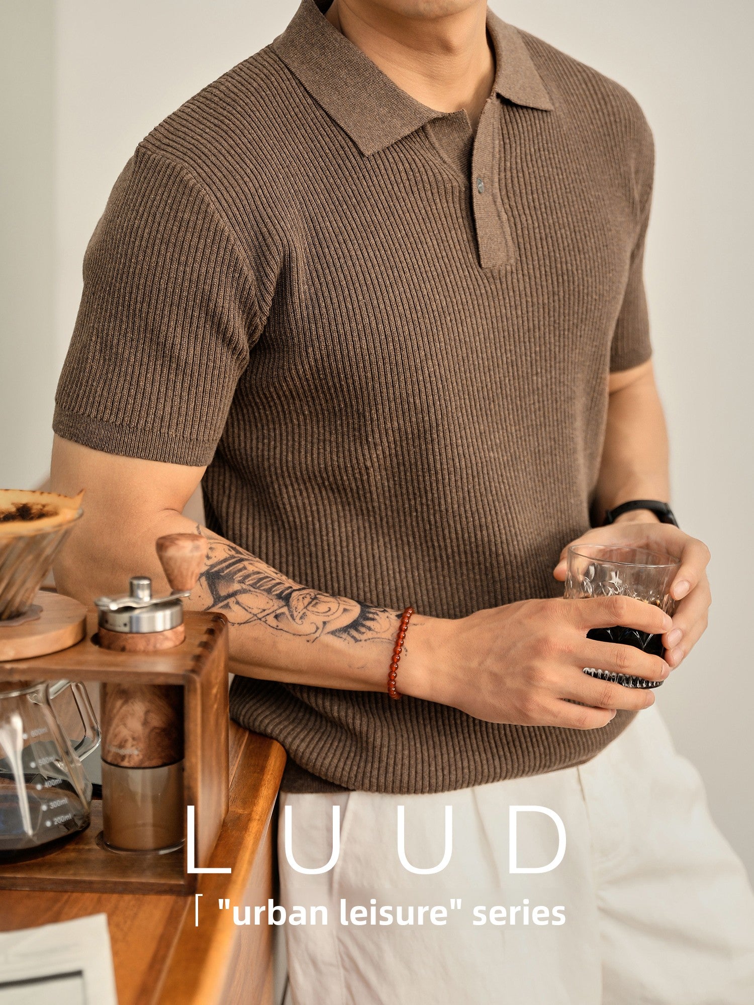 Ribbed Knit Polo Shirt