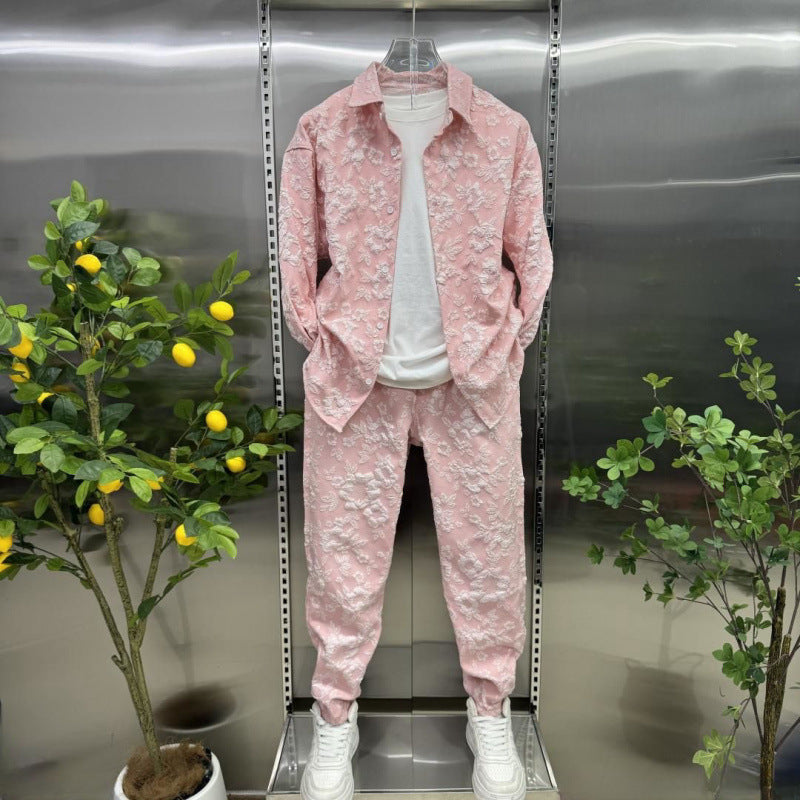 Two-piece embossed short pants for men