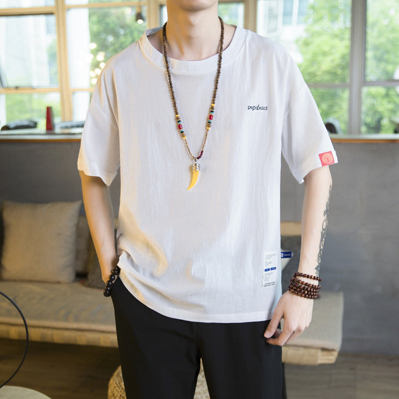 Chinese Style Cotton Linen T-Shirt for Men