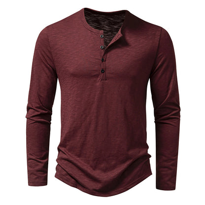 Corduroy Henry collar long-sleeved T-shirt