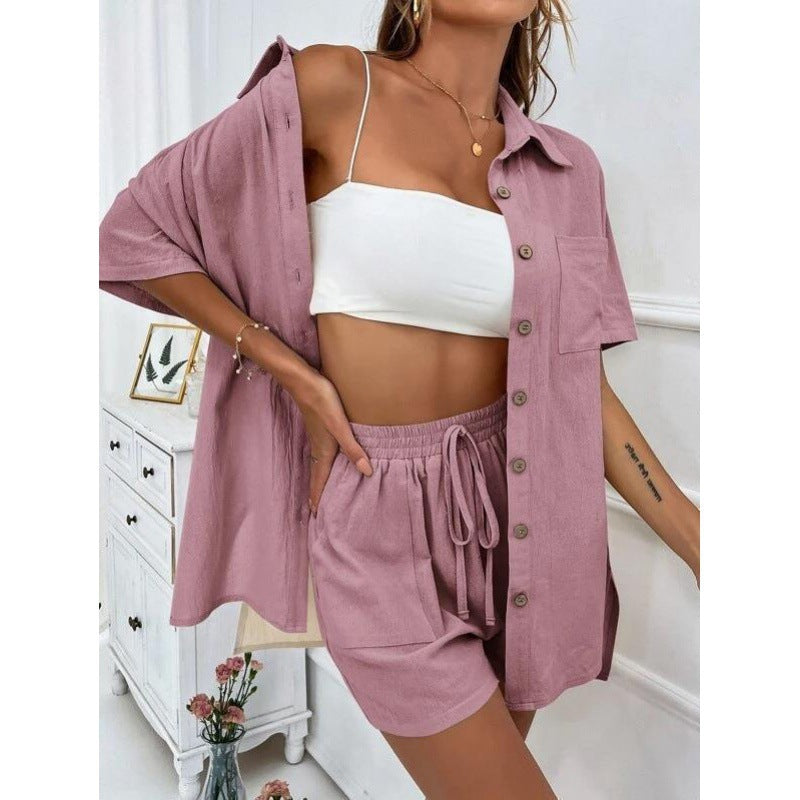 Casual Short Sleeve Shirt and Shorts Set