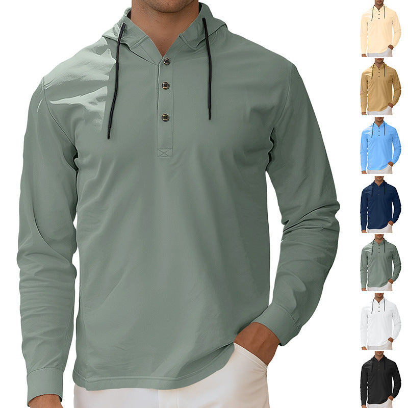 Half Cardigan Jacket Summer Fashion Casual Jersey Hooded Long Sleeve Cross Border Men's Top Shirt
