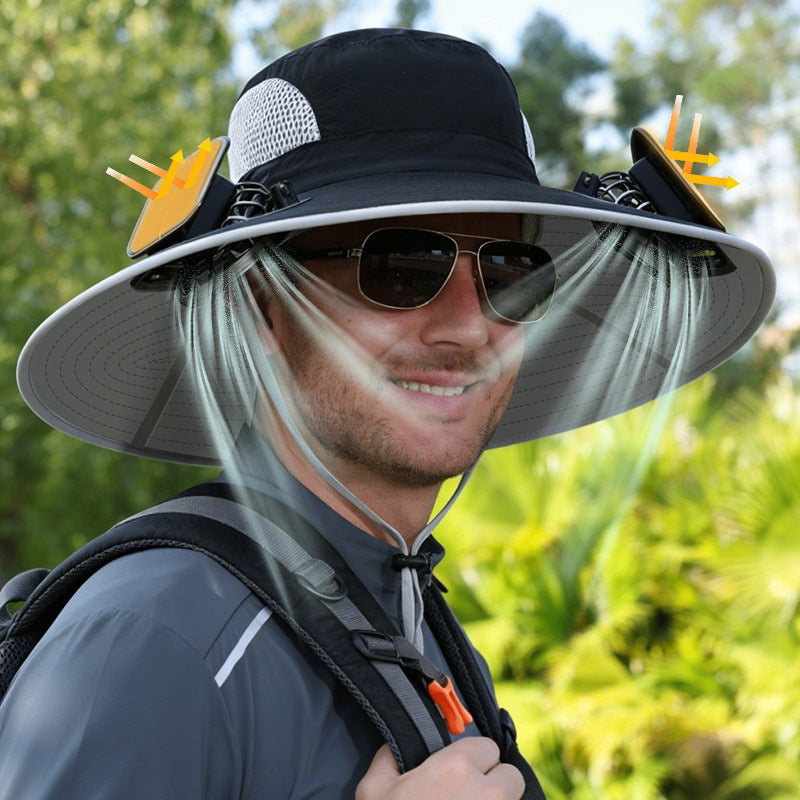 Solar Rechargeable Outdoor Cooling Hat with Adjustable Fans
