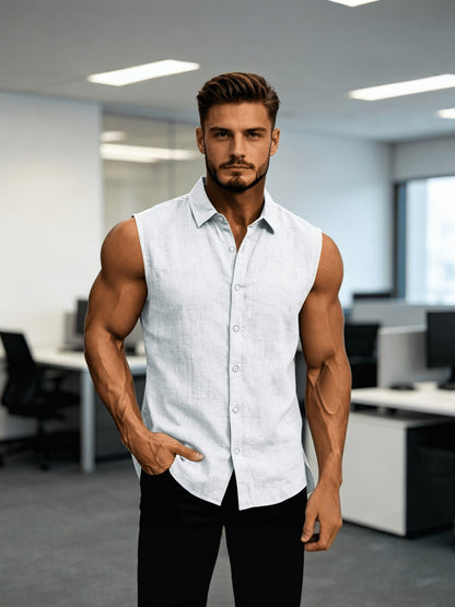 Lapel Sleeveless Shirt for Men, Solid-Color Vest