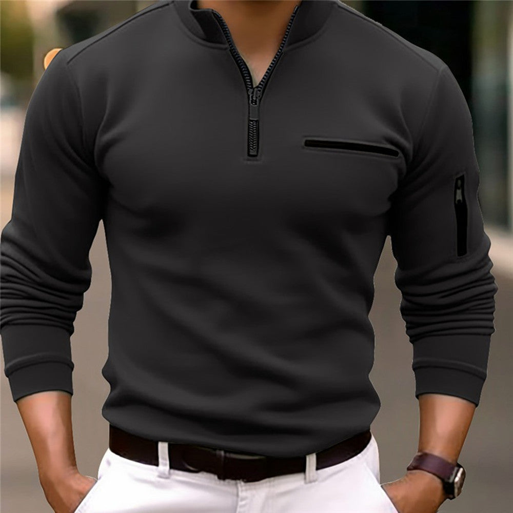 Mens Long Sleeve Zipper Detail Polo Shirt