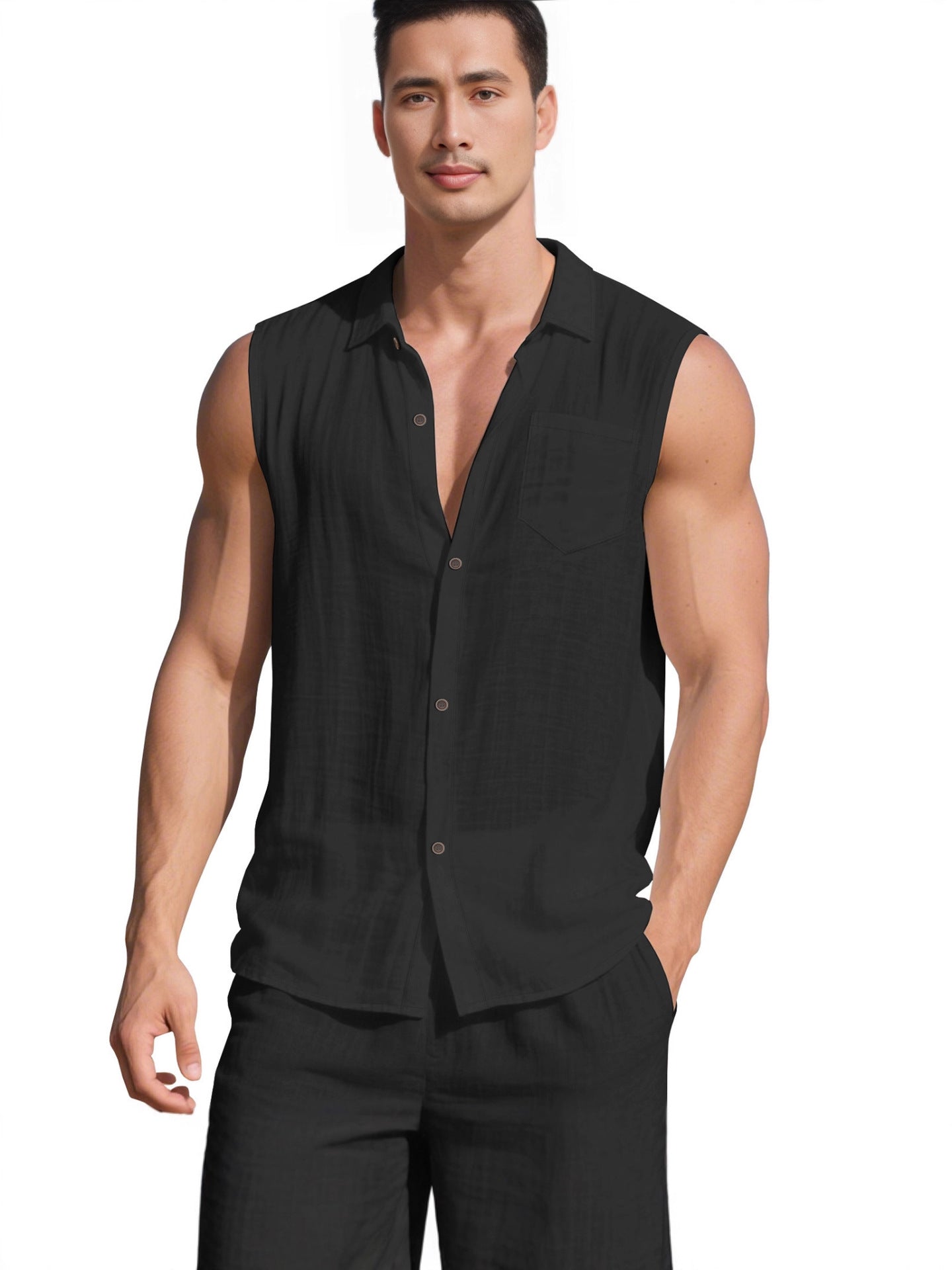 Men's Sleeveless Linen Shirt Vest