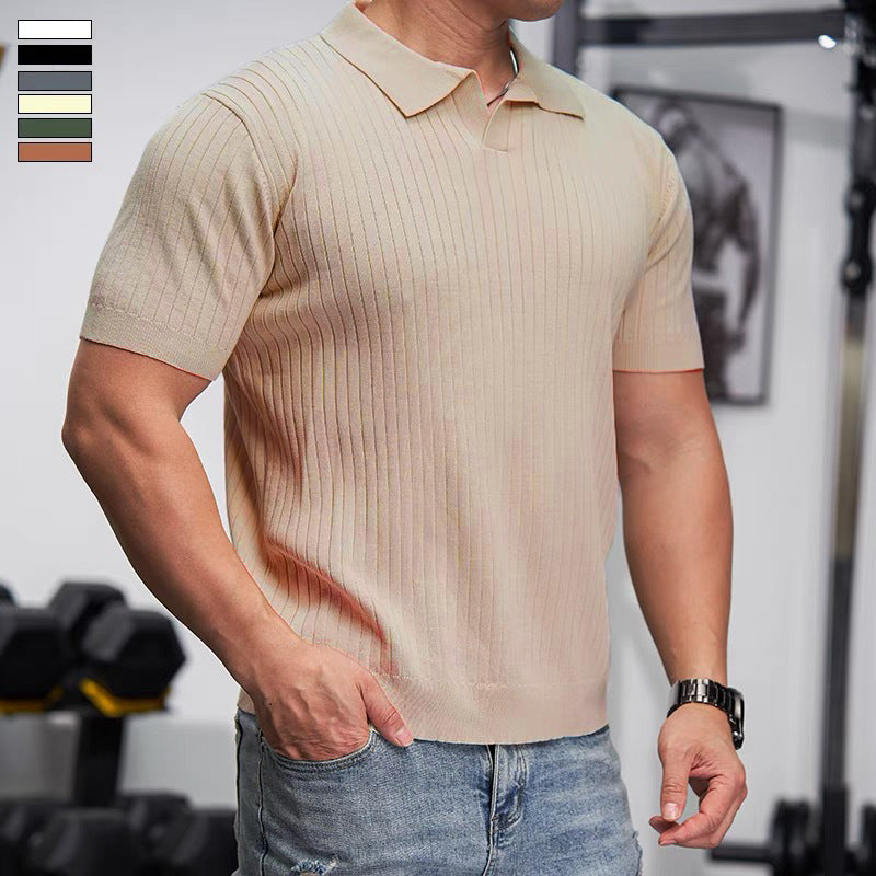 Mens Knitted Polo Shirt Short Sleeve Casual