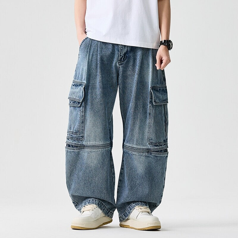 Men Multi Pocket Spliced Denim Pants