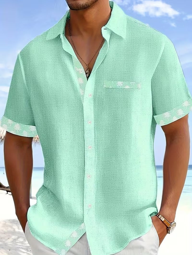 Summer European and American Printed Short-Sleeved Shirt Men's Loose Large Size Casual Lapel Shirt Top