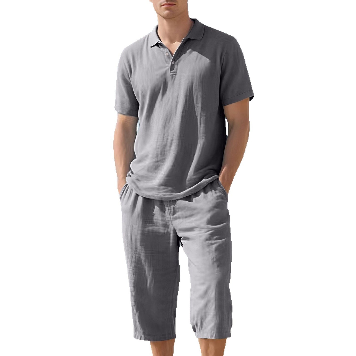 Men's Linen Polo Shirt and Short Pants Set