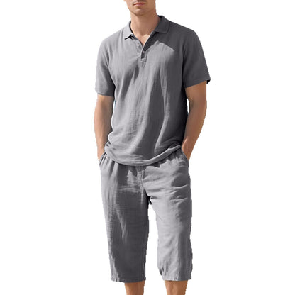 Men's Linen Polo Shirt and Short Pants Set