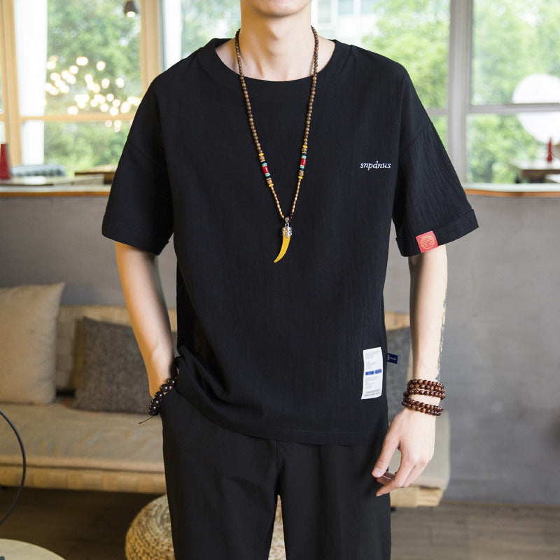 Chinese Style Cotton Linen T-Shirt for Men