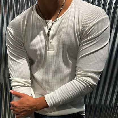 Solid Color Ribbed Polo Shirt Long Sleeve