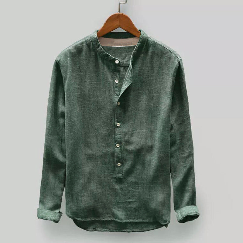 Mens Long Sleeve Stand Collar Shirt