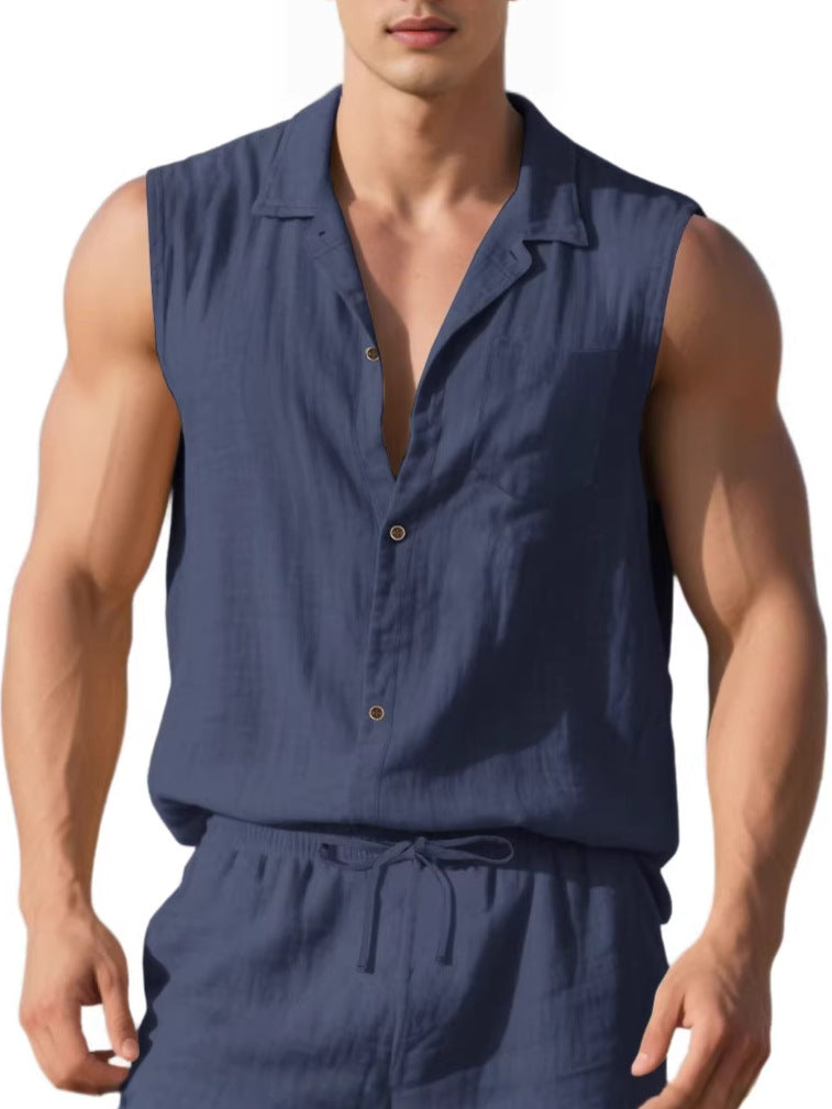Men's Sleeveless Linen Shirt Vest