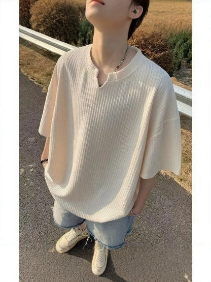 Textured Ice Silk Short Sleeve T-Shirt for Men