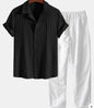 Mens Casual Short Sleeve Shirt and Long Pants Set