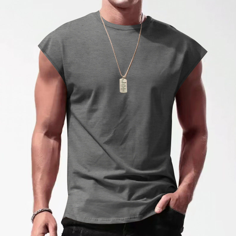 Mens Solid Color Sleeveless Vest Casual Cotton Blend Shirt