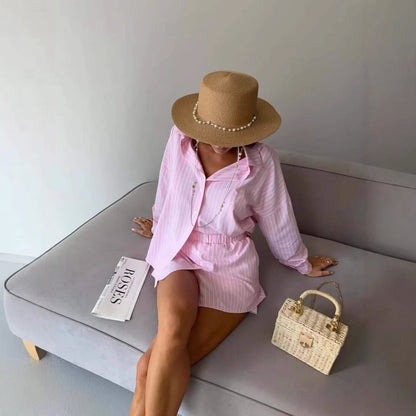 Striped Long Sleeve Shirt Dress Pants
