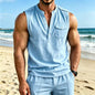 Men's Linen Sleeveless Vest with Button Pocket