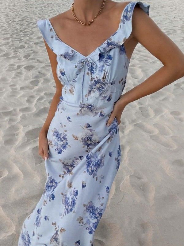 Womens Vintage Print Sling Dress