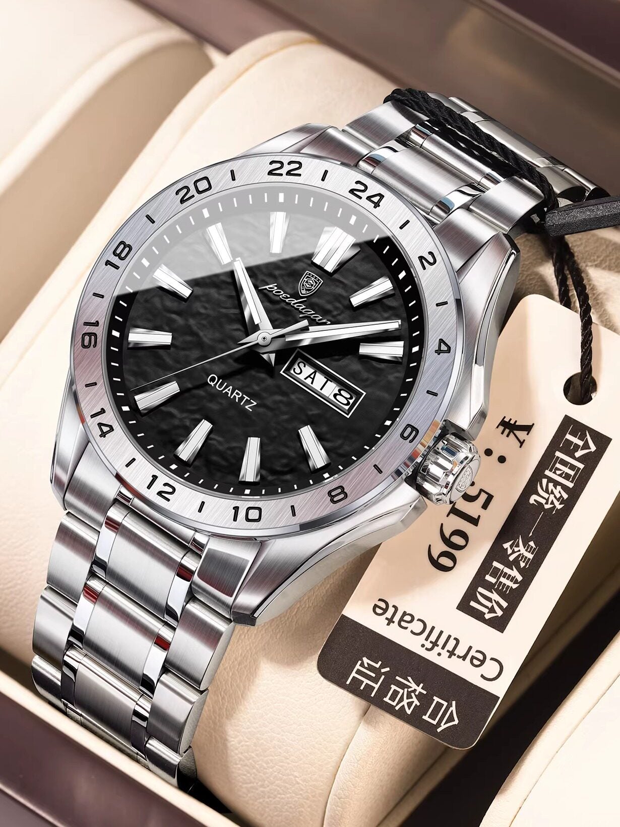 Men's Waterproof Quartz Watch with Dual Calendar