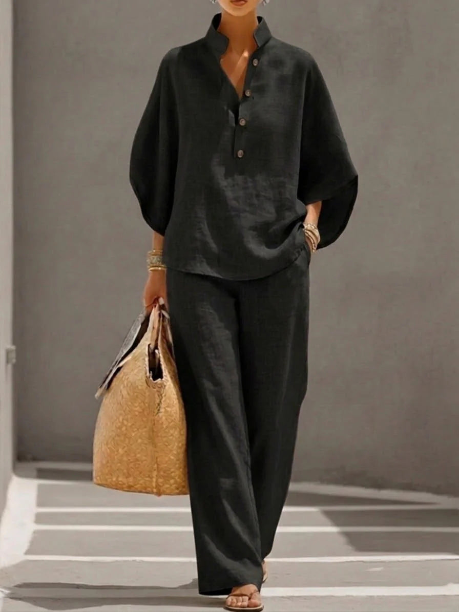 Linen Batwing Sleeve Shirt and Pants Set