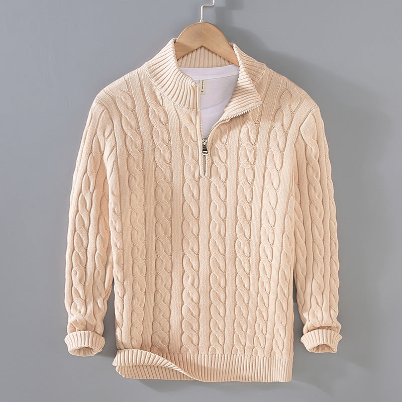Mens Half Turtleneck Knit Sweater Zipper Pullover