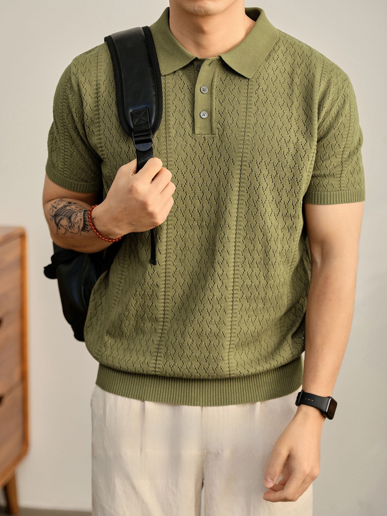 Mens Breathable Knitted Polo Shirt