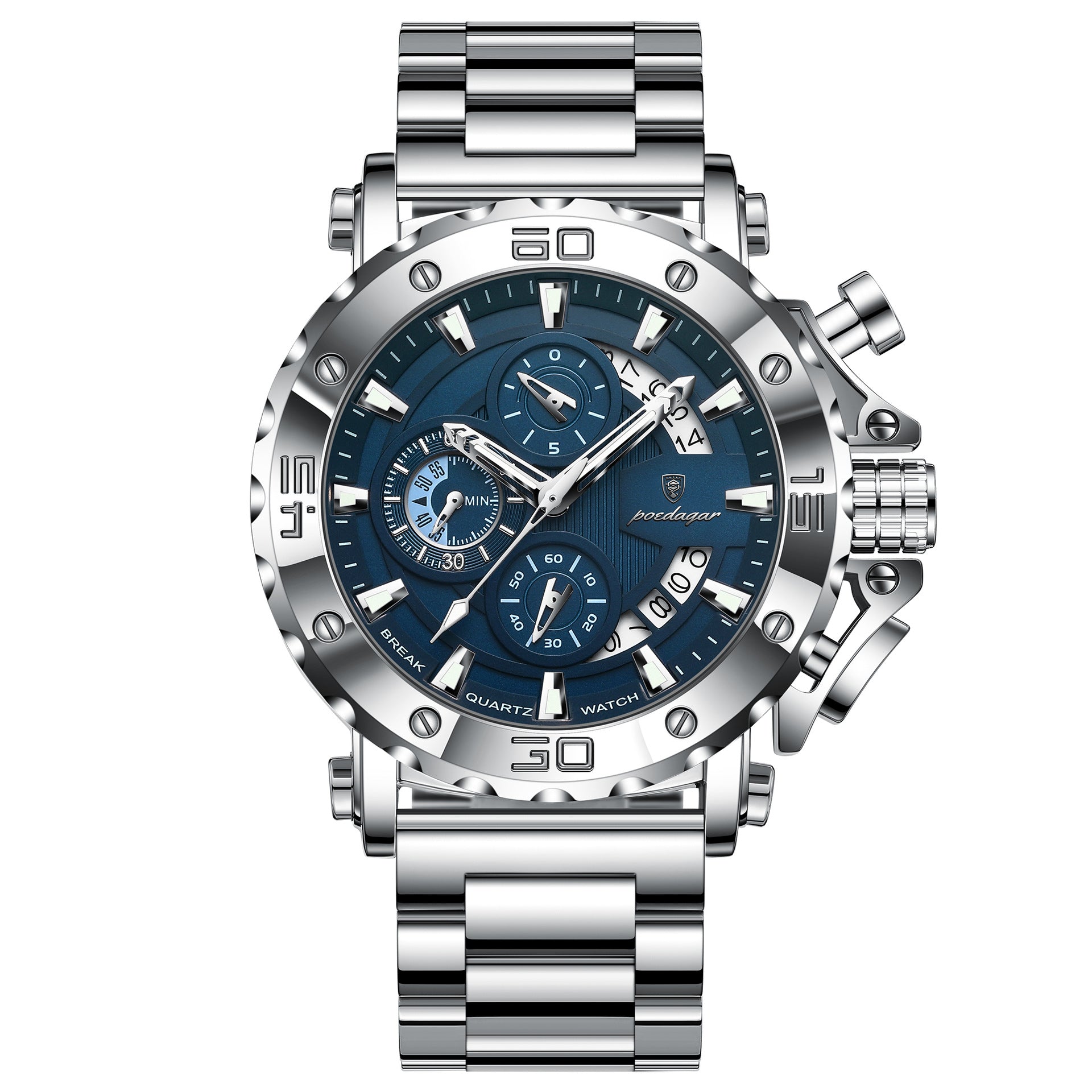 Multi-Function Quartz Watch with Stainless Steel Band