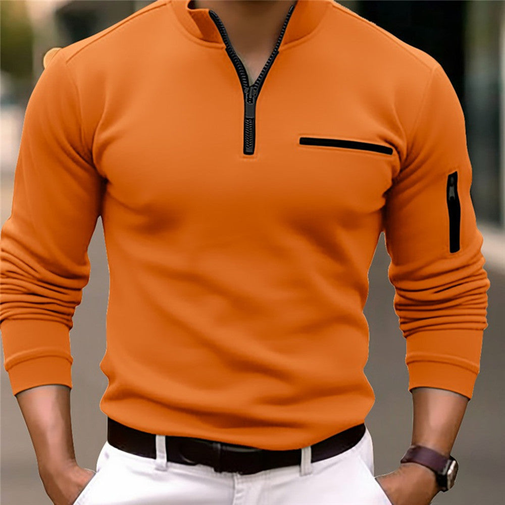 Mens Long Sleeve Zipper Detail Polo Shirt