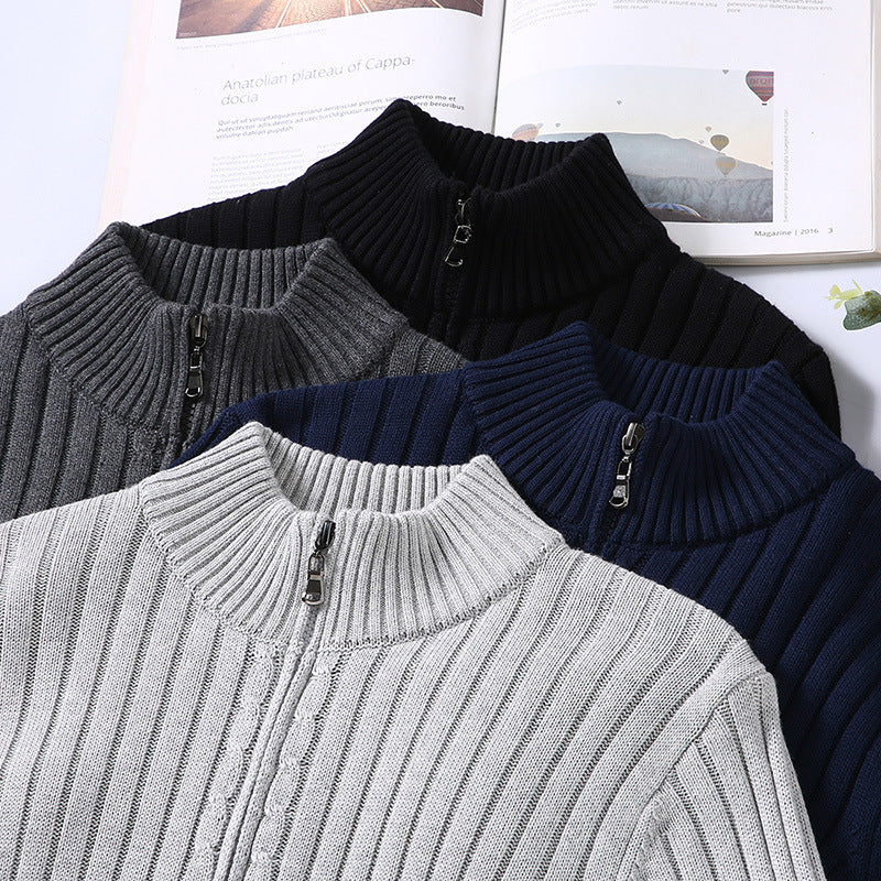 Mens Knitted Cardigan Sweater with Zipper
