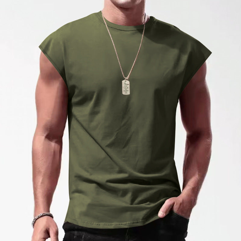 Mens Solid Color Sleeveless Vest Casual Cotton Blend Shirt
