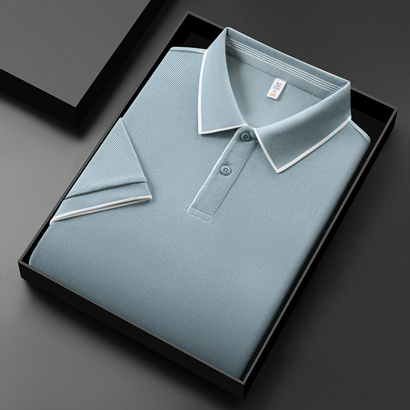 Mens Solid Color Lapel Polo Shirt