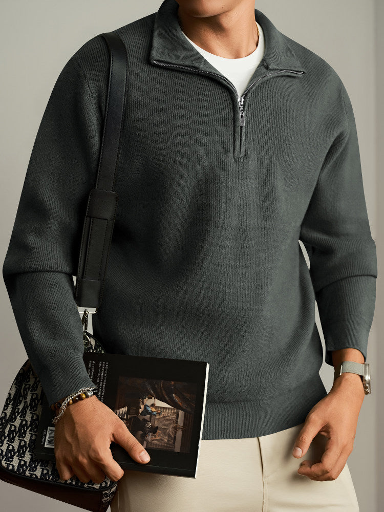 Half-Zip Wool Blend Cardigan Sweater